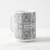Mug Carte de circuit noir, blanc, argent (Devant gauche)
