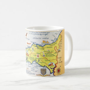 Mug Carte de la Cornouailles Angleterre illustrée de m