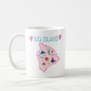 Mug Carte de la grande île d'Hawaï Illustration pastel