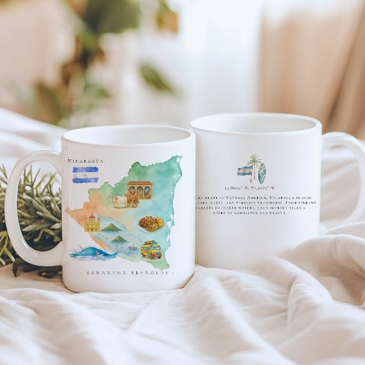 Mug Carte de l'aquarelle illustrée Nicaragua | Monogra