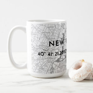 Mug Carte de New York City noir et blanc Coordonnées p
