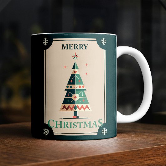 Mug Carte de Noël rétro avec design d'arbre géométriqu