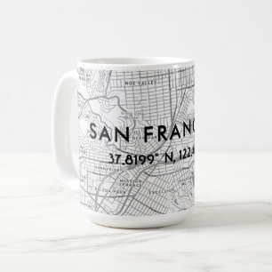 Mug Carte de San Francisco noir et blanc Coordonnées p