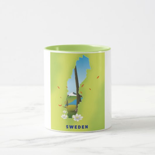 Mug Carte de Suède illustrée affiche de voyage. (Centre)