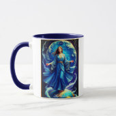 Mug Carte de tarot, le Monde, en bleu profond (Gauche)