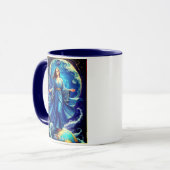 Mug Carte de tarot, le Monde, en bleu profond (Devant gauche)
