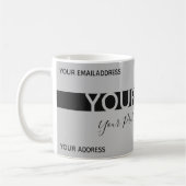 Mug Carte de visite simple, gris et noir rayé (Gauche)