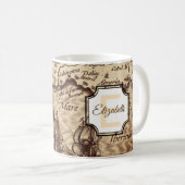 Mug Carte de voyage rustique | Monogramme initial et n (Devant droit)