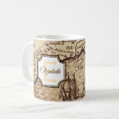 Mug Carte de voyage rustique | Monogramme initial et n (Devant gauche)