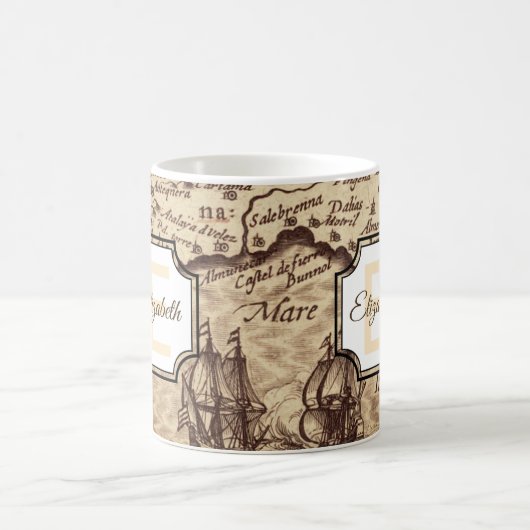 Mug Carte de voyage rustique | Monogramme initial et n (Centre)