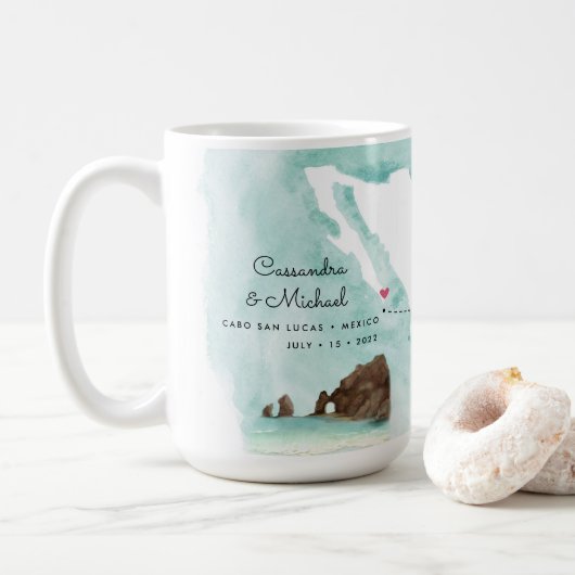 Mug Carte d'eau du Mexique | Cabo | Mariage de destina (Avec donut)