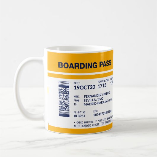 Mug Carte d'embarquement - Jaune (Gauche)