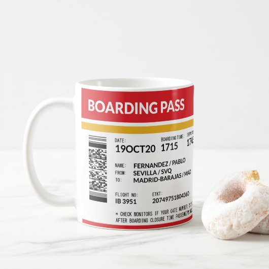 Mug Carte d'embarquement - Rouge (Avec donut)