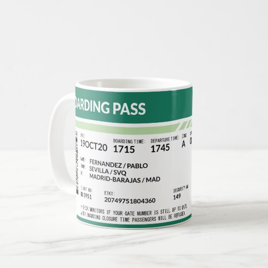 Mug Carte d'embarquement - Vert (Devant gauche)
