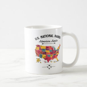 Mug Carte des 63 parcs nationaux Rétro Vintage Camping