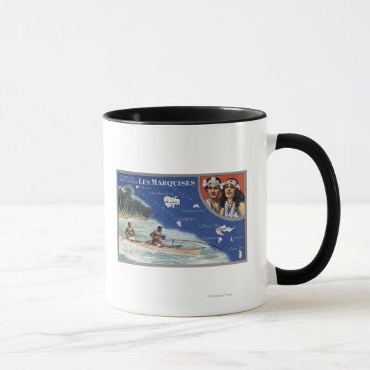 Mug Carte des îles, autochtones en canoë (Droite)