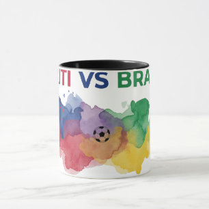 Mug Carte Drapeau Aquarelle Football Haïti vs Brés
