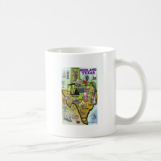 Mug Carte du dessin animé du Texas Midland (Droite)