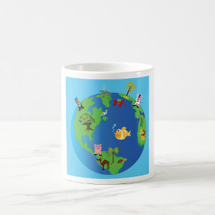Mug Carte du monde animal Mignonne illustration de la 
