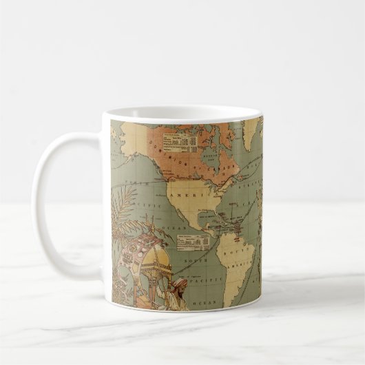 Mug Carte du monde Antique 1886 Illustré (Gauche)