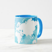 Mug Carte du monde dans des bleus d'aquarelle (Devant droit)