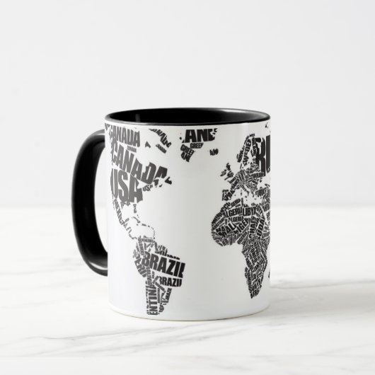 Mug Carte du monde dans la typographie (Devant gauche)
