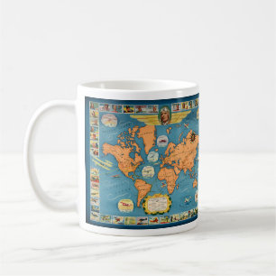 Mug Carte du monde de l'aviation vintage