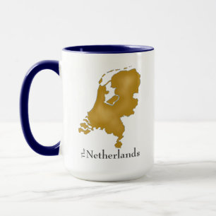 Mug Carte du Pays-Bas en or avec texte noir