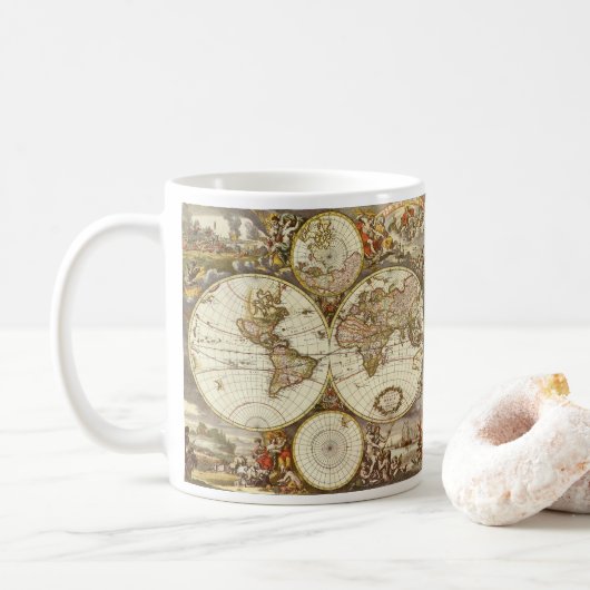 Mug Carte du Vieux Monde antique par Frederick de Wit, (Avec donut)