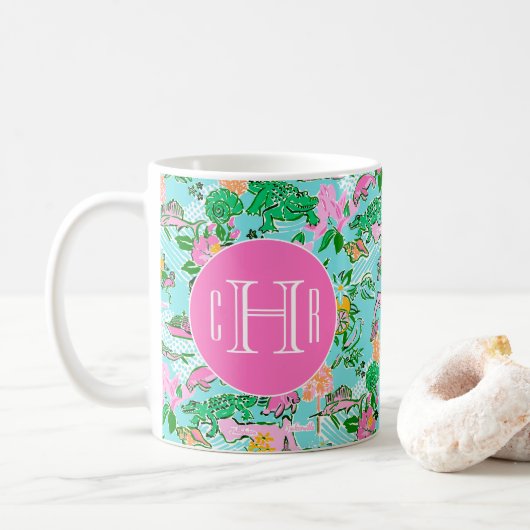 Mug Carte Floride Preppy Palm Beach Motif Monogrammé (Avec donut)