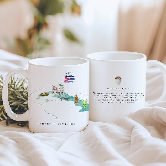 Mug Carte illustrée de Cuba à l'aquarelle | Monogramme