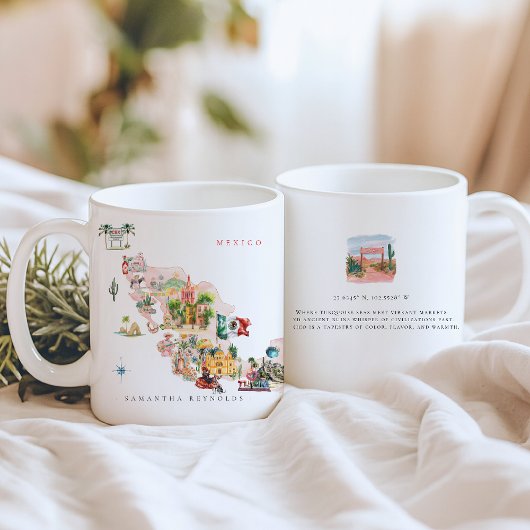 Mug Carte illustrée de l'aquarelle du Mexique | Monogr