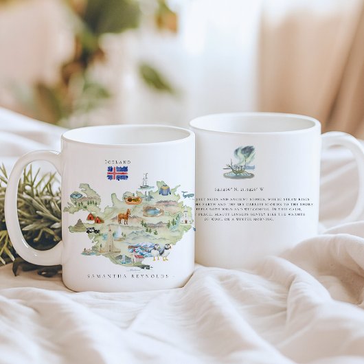 Mug Carte illustrée de l'Islande à l'aquarelle | Monog