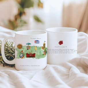Mug Carte illustrée de Porto Rico à l'aquarelle   Mono