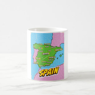 Mug Carte illustrée d'Espagne dans le style Pop Art