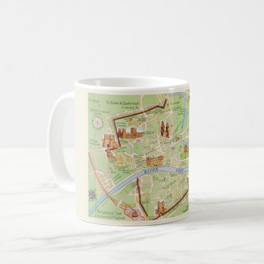 Mug Carte illustrée vintage de York Angleterre (Devant gauche)