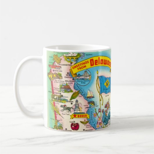 Mug Carte illustrée vintage du Delaware (Gauche)