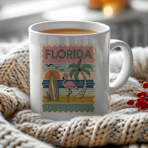 Mug Carte postale vintage de Floride Flamant Palmiers