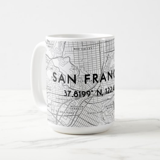 Mug Carte San Francisco noir et blanc Coordonnées pers (Devant gauche)