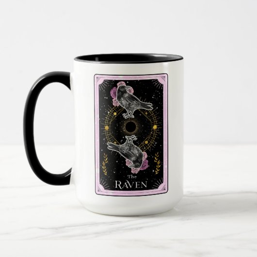 Mug Carte Tarot Corbeau Lune Céleste Rose Noir (Gauche)