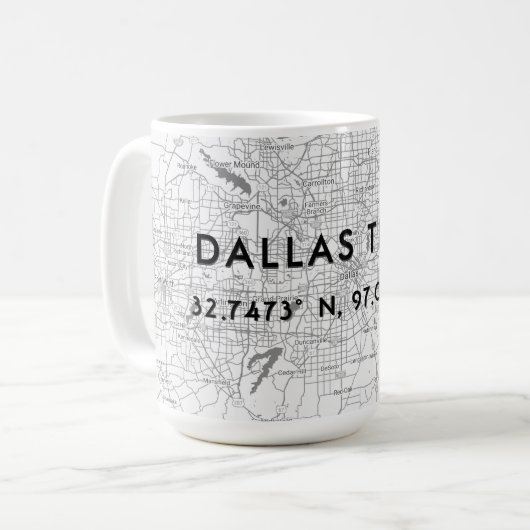 Mug Carte Texas Dallas noir et blanc Coordonnées perso (Devant gauche)