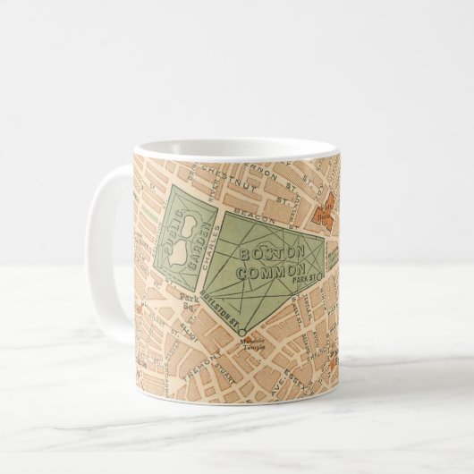 Mug Carte Vintage de la ville de Boston (Devant gauche)