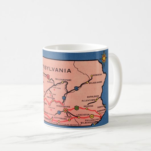 Mug Carte Vintage de Pennsylvanie (Devant droit)