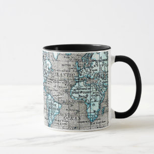 Mug Carte vintage du monde dans noir et le bleu