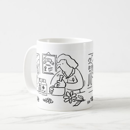 Mug Carton chimiste en médecine complémentaire (Devant gauche)