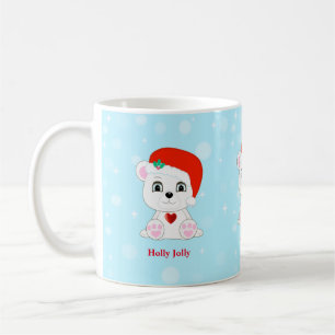 Mug Carton d'ours polaire de Noël mignon sur bleu clai