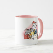 Mug Carton rose mignon Kitten Noël (Devant droit)