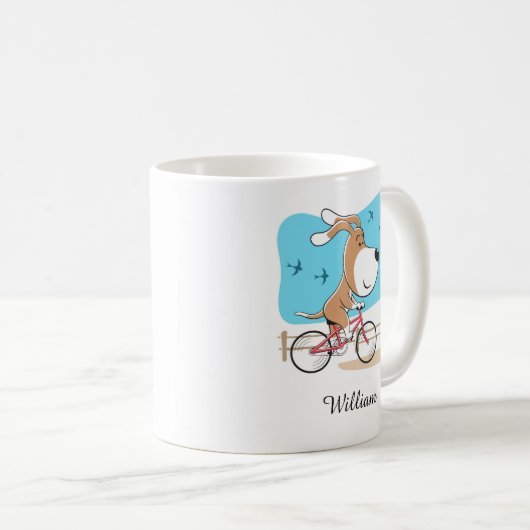 Mug Cartoon Chien mignon Chien Chiot Vélo équitation V (Devant droit)