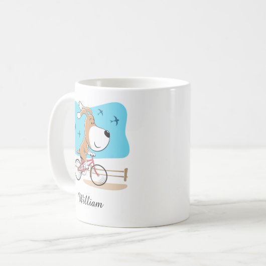 Mug Cartoon Chien mignon Chien Chiot Vélo équitation V (Devant gauche)
