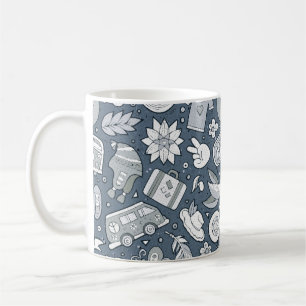 Mug Cartoon dessiné main hippie doodé sans couture mot